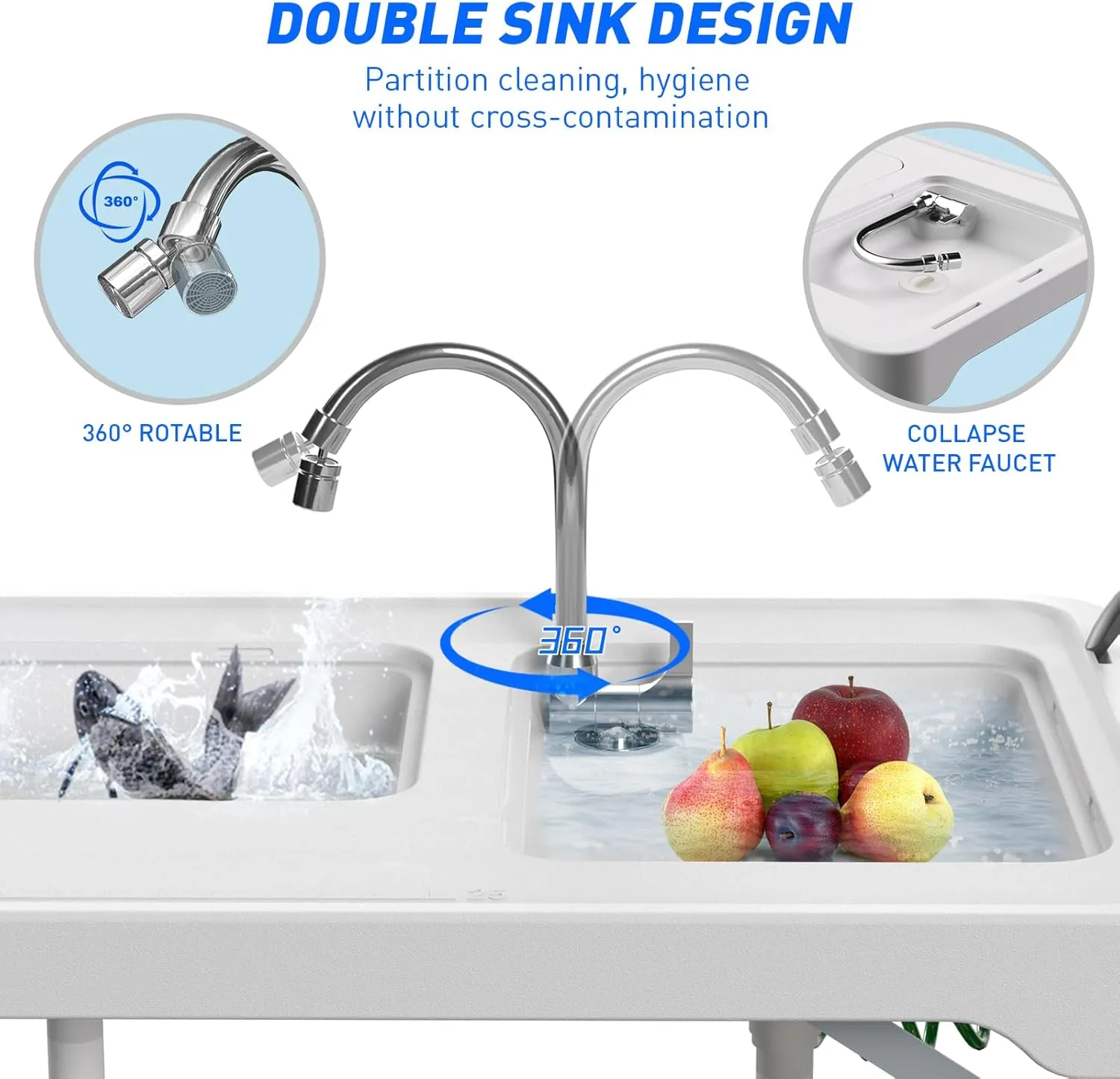Fish Cleaning Table Portable Picnic Table Outdoor Cleaning Station for Camping, Picnic, Fishing, Patio