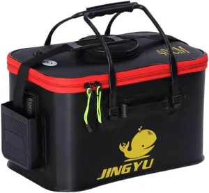 Fishing Bucket Foldable EVA Fishing Bag with Oxygen Pump Pocket Outdoor Camping Hiking Live Fish Bait Container,black-40cm