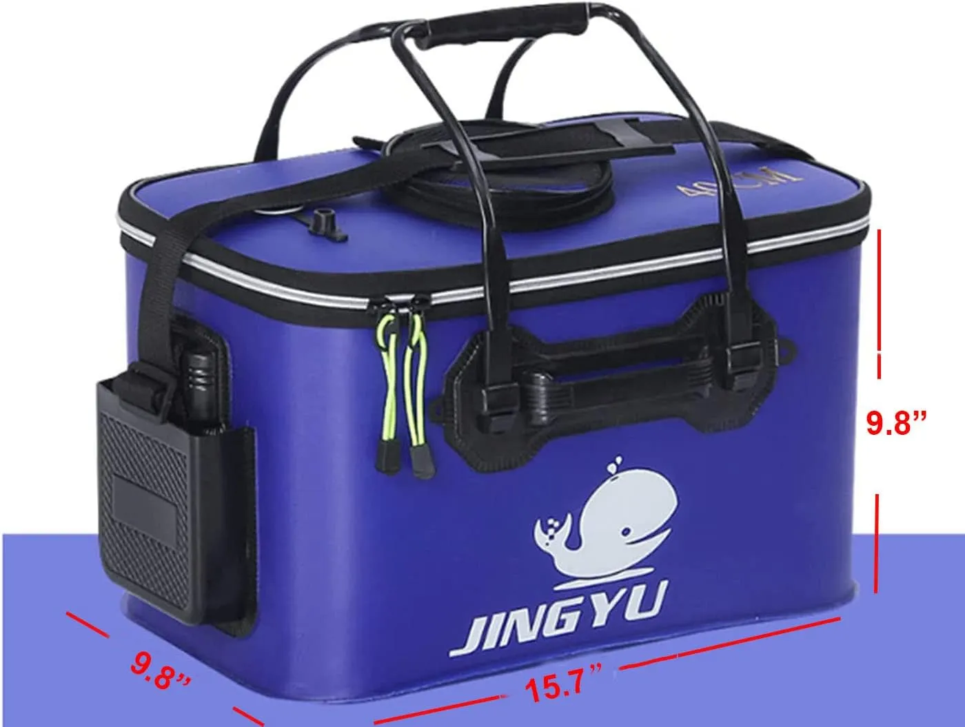Fishing Bucket Foldable EVA Fishing Bag with Oxygen Pump Pocket Outdoor Camping Hiking Live Fish Bait Container,black-40cm