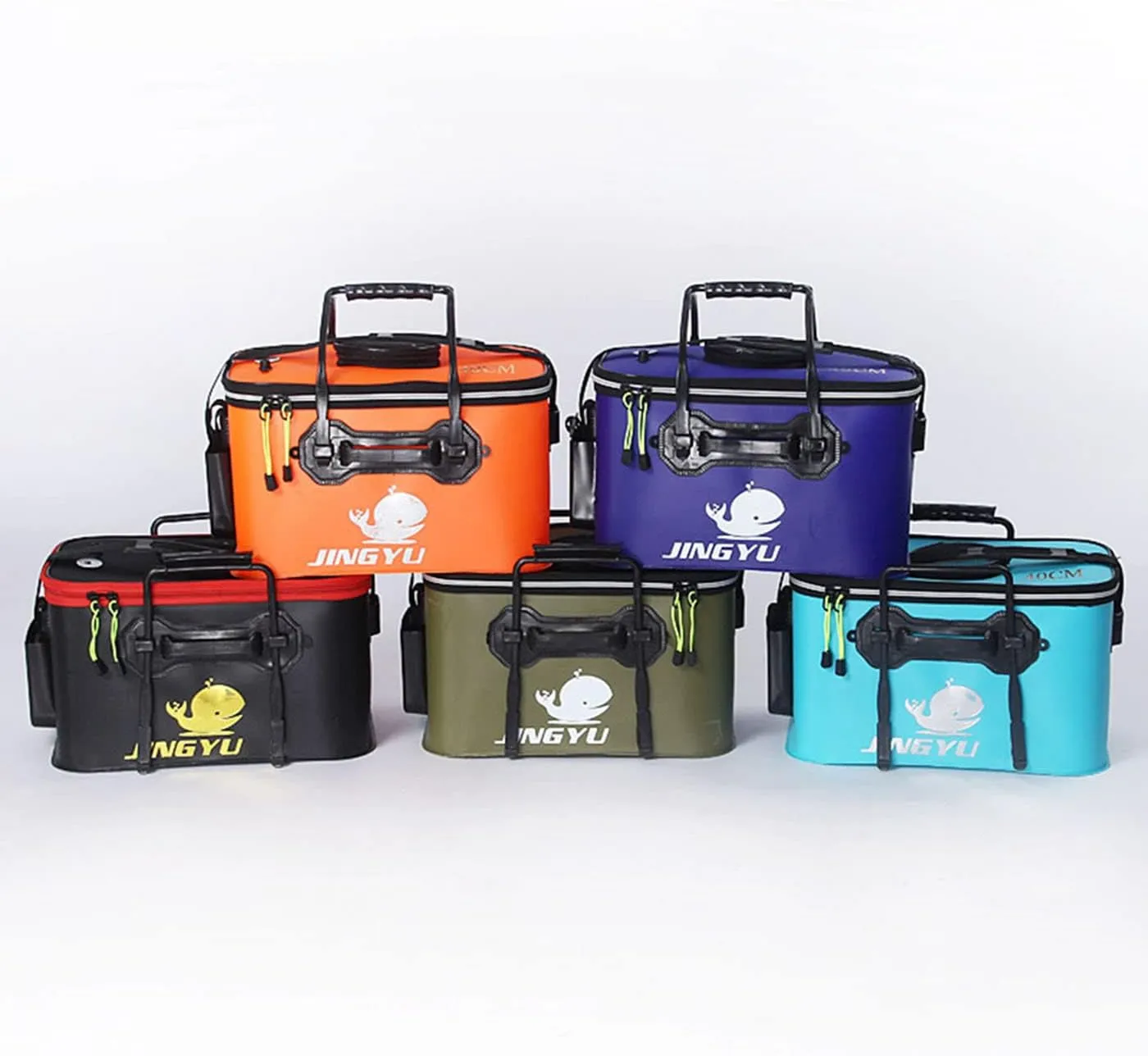 Fishing Bucket Foldable EVA Fishing Bag with Oxygen Pump Pocket Outdoor Camping Hiking Live Fish Bait Container,black-40cm