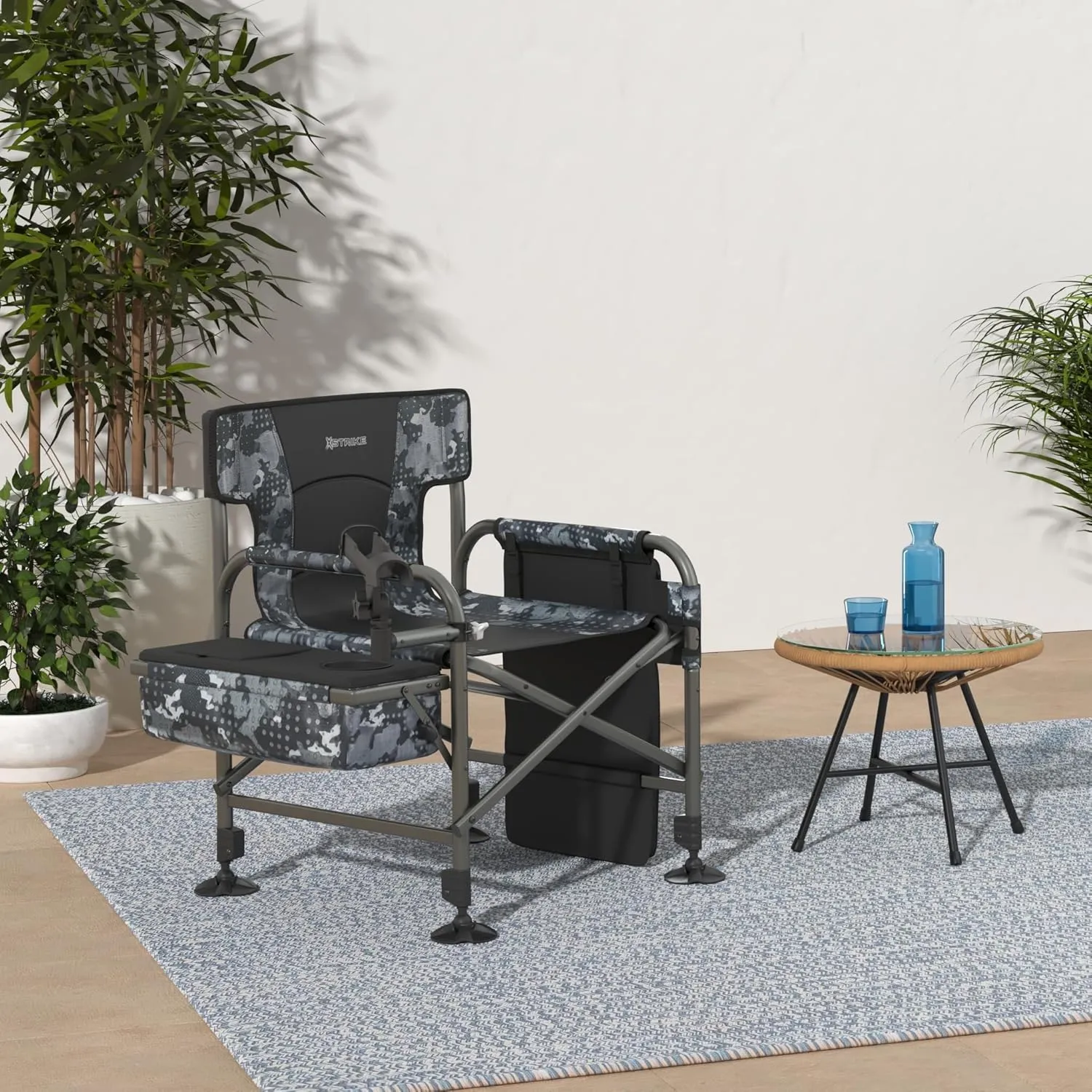 Fishing Chairs with Rod Holder, Folding Ice Fishing Chair for Adults Outdoor Camping Chair Leg Adjustable with Cooler Bag and Storage Bag for Ice Fishing, Camp, Lawn, Patio, Garden