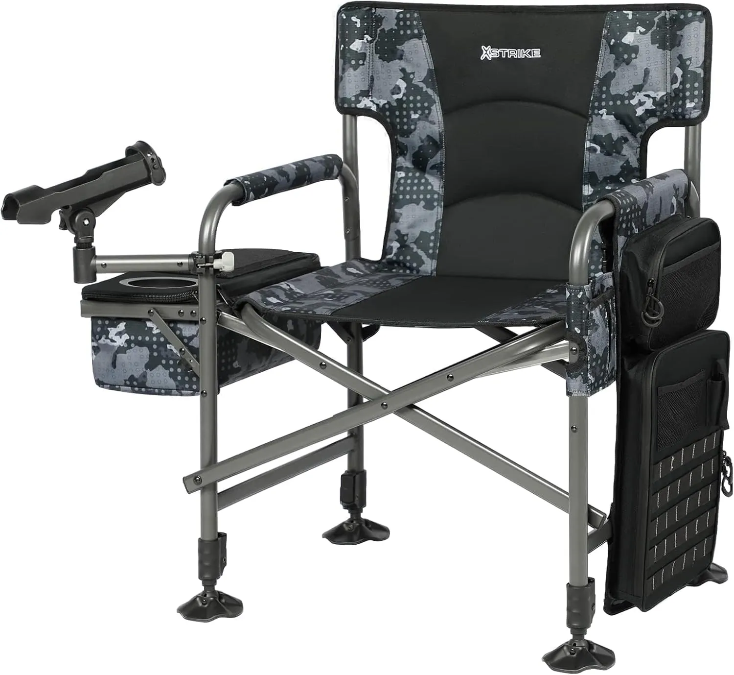 Fishing Chairs with Rod Holder, Folding Ice Fishing Chair for Adults Outdoor Camping Chair Leg Adjustable with Cooler Bag and Storage Bag for Ice Fishing, Camp, Lawn, Patio, Garden