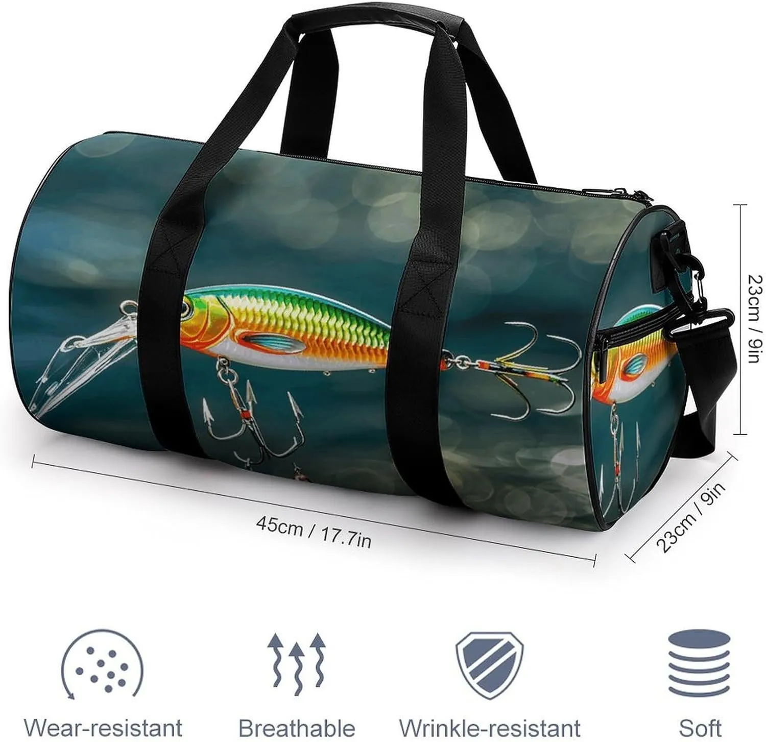 Fishing Lure Style Gym Bag Small Travel Duffle Bag with Compartment Carry On Weekender Bag for Women Men