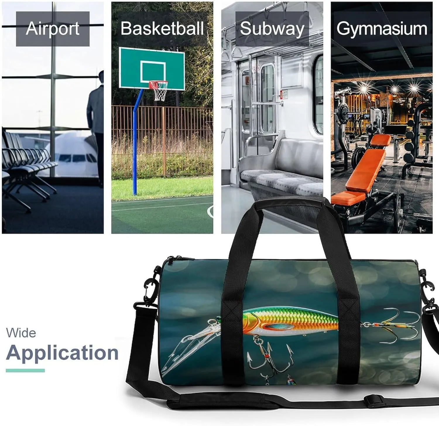 Fishing Lure Style Gym Bag Small Travel Duffle Bag with Compartment Carry On Weekender Bag for Women Men