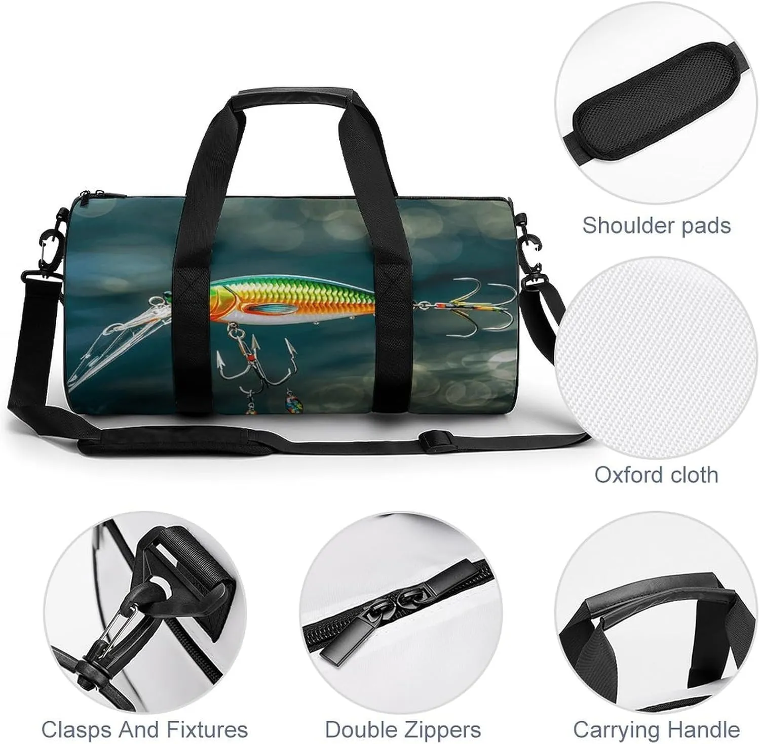 Fishing Lure Style Gym Bag Small Travel Duffle Bag with Compartment Carry On Weekender Bag for Women Men