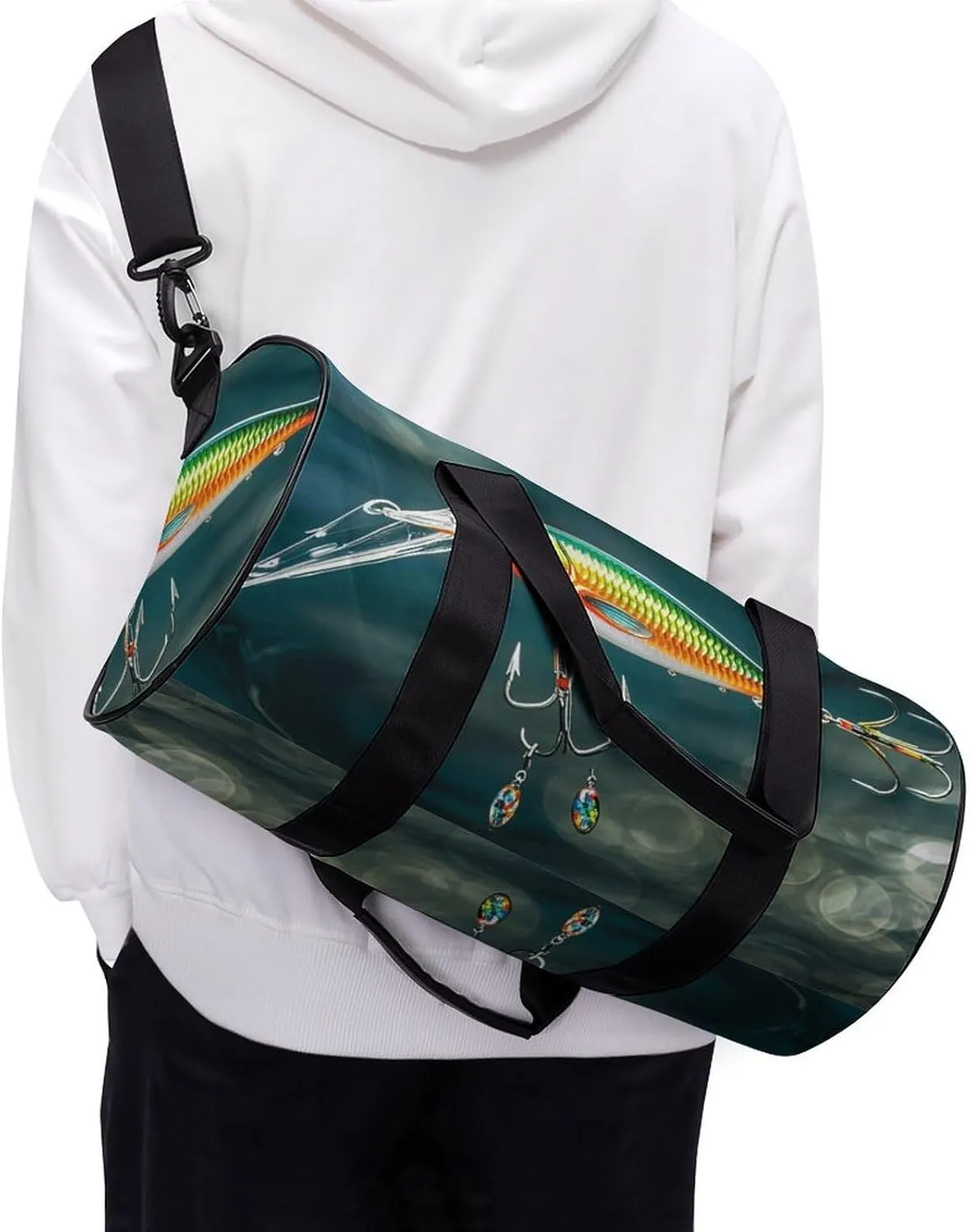 Fishing Lure Style Gym Bag Small Travel Duffle Bag with Compartment Carry On Weekender Bag for Women Men