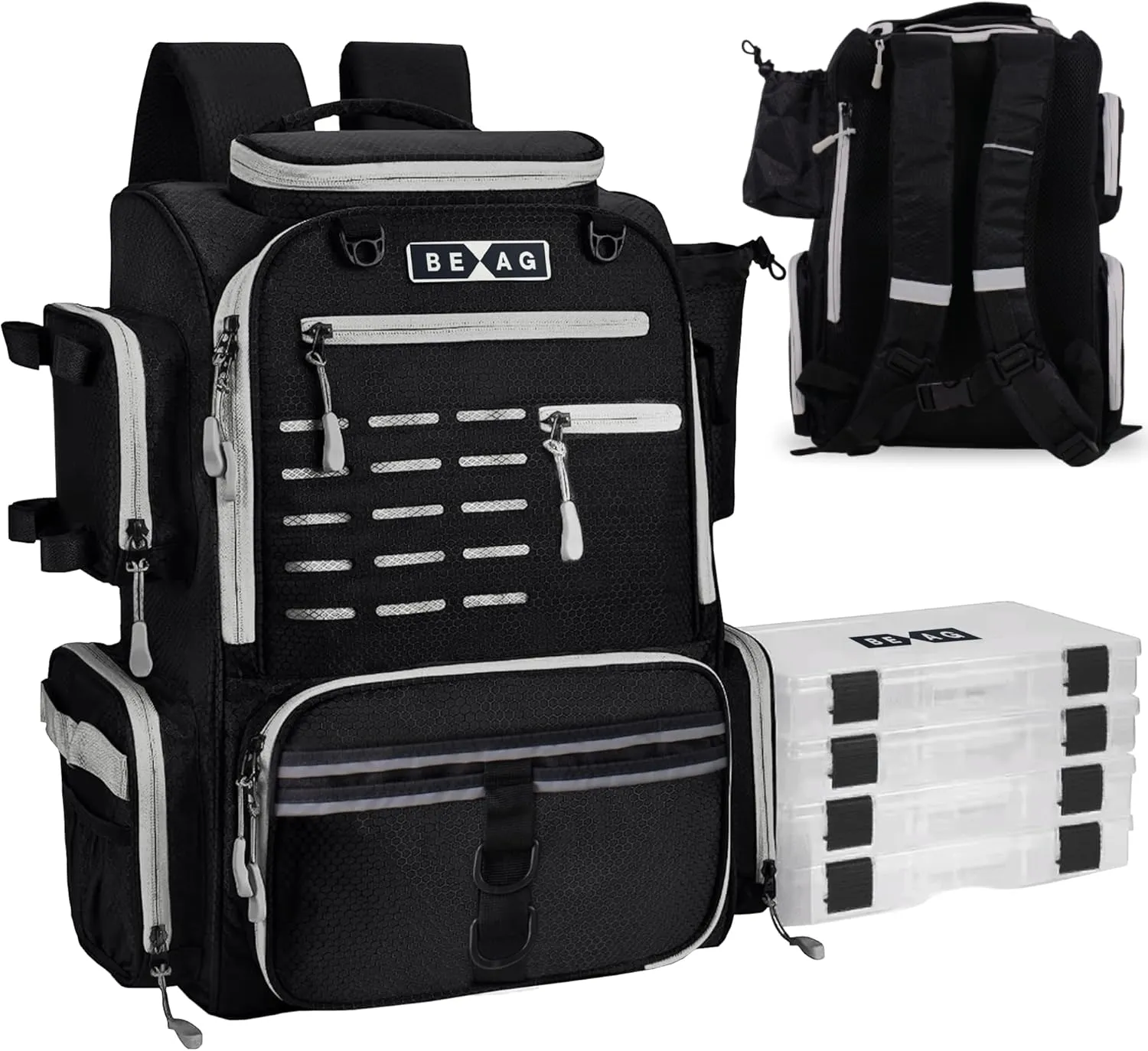 Fishing Tackle Box Backpack – 40L Large Storage Tackle Bag with Rod Holder, Lightweight & Water-Resistant Fishing Backpack with Trays