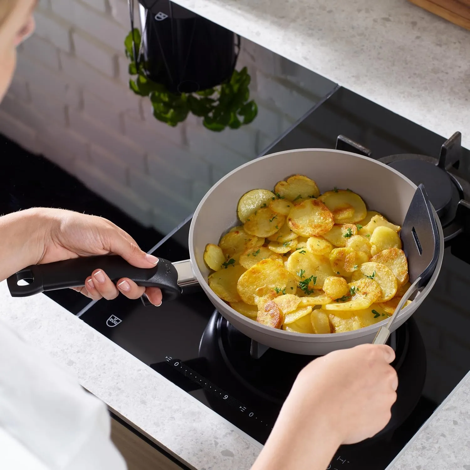 Fissler Ceratal Comfort Ceramic Non-Stick Frying Pan 2 Piece Set, 9.5 Inch and 11 Inch, Warm Grey, Made without PFAS