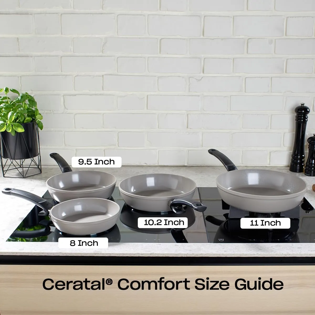 Fissler Ceratal Comfort Ceramic Non-Stick Frying Pan 2 Piece Set, 9.5 Inch and 11 Inch, Warm Grey, Made without PFAS