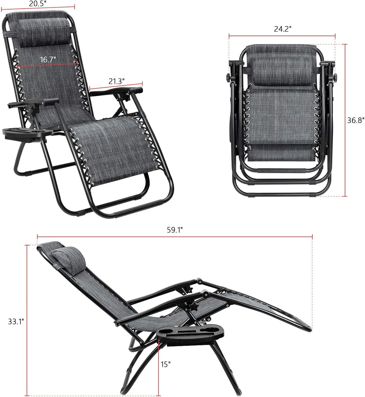 Flamaker Patio Zero Gravity Chair Outdoor Folding Lounge Chair Recliners Adjustable Lawn Lounge Chair with Pillow for Poolside, Yard and Camping (Grey)