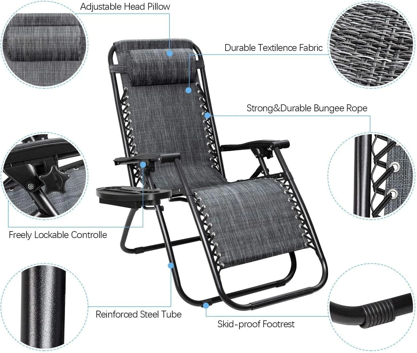 Flamaker Patio Zero Gravity Chair Outdoor Folding Lounge Chair Recliners Adjustable Lawn Lounge Chair with Pillow for Poolside, Yard and Camping (Grey)