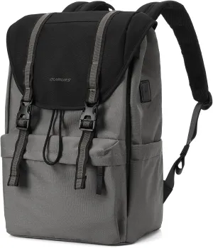 Flap Vintage Laptop Backpack, Lightweight & Water-Resistant Casual Daypack Backpack, Vintage Classic Rucksack for 13-15.6 Inch Laptop, for Campus, Street, Commute 22L Gray