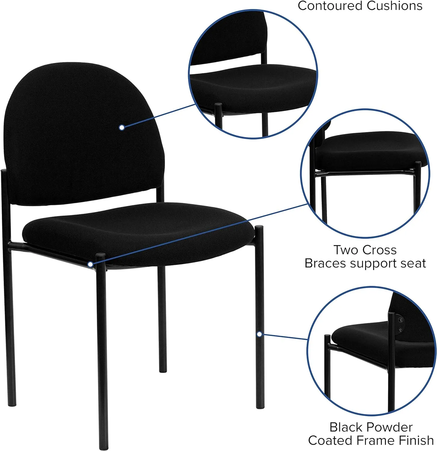 Flash Furniture Tania Comfort Black Fabric Stackable Steel Side Reception Chair