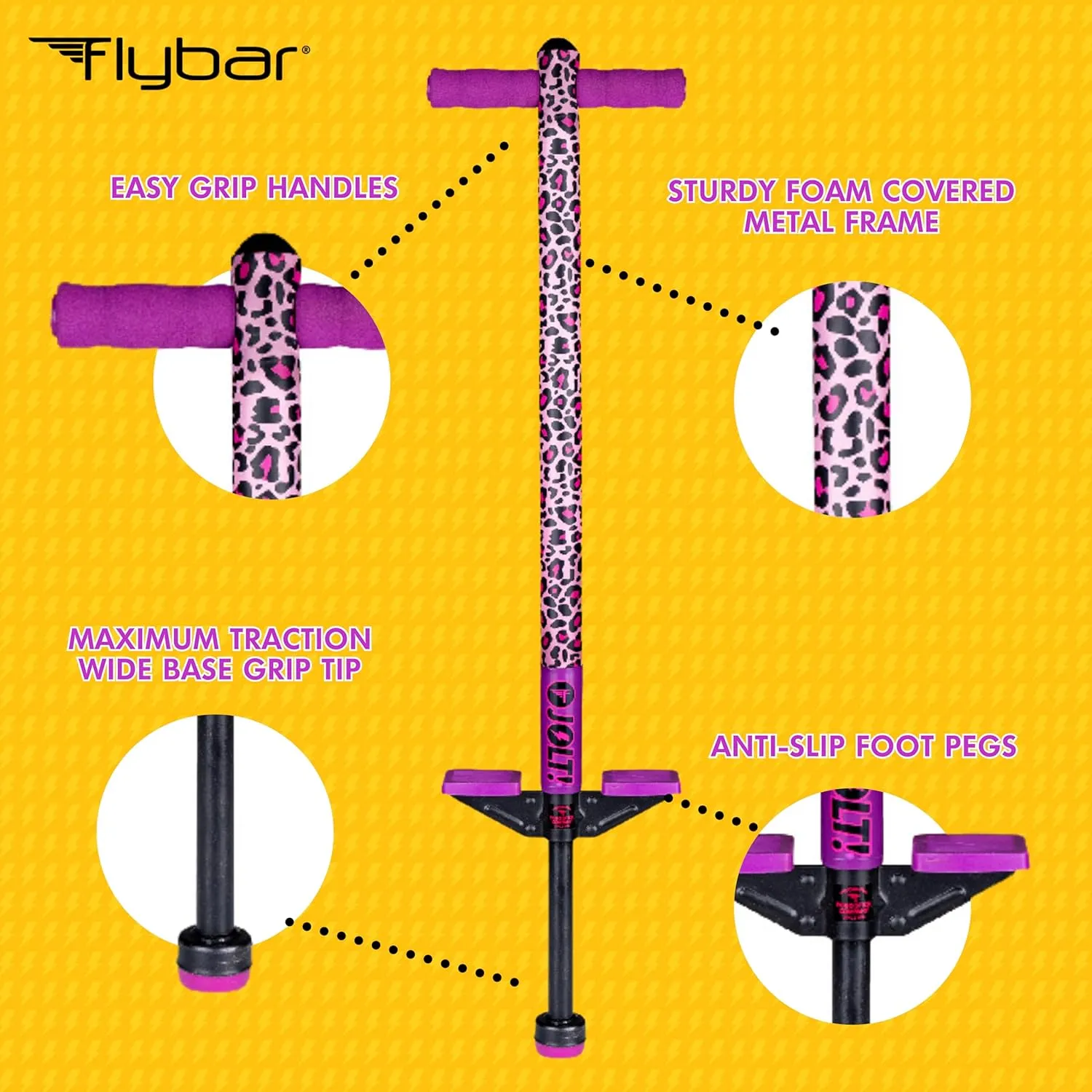 Flybar Jolt Pogo Stick for Kids Ages 6 and Up, 40 to 80 Pounds, Perfect for Beginners, Easy Grip Foam Handles, Anti-Slip Foot Pegs, Outdoor Toys for Boys, Jumper Toys for Girls, Outside Toys for Kids
