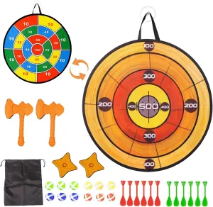 Foam Axe Throwing Game Set,26 inch Large Dart Board,Indoor Outdoor Target Game,Includes a 26 Inch Double-Sided Easy Fold Target,2 Throwing Axes&Stars,12 Sticky Balls&Darts,A Carry Bag,2 Hooks
