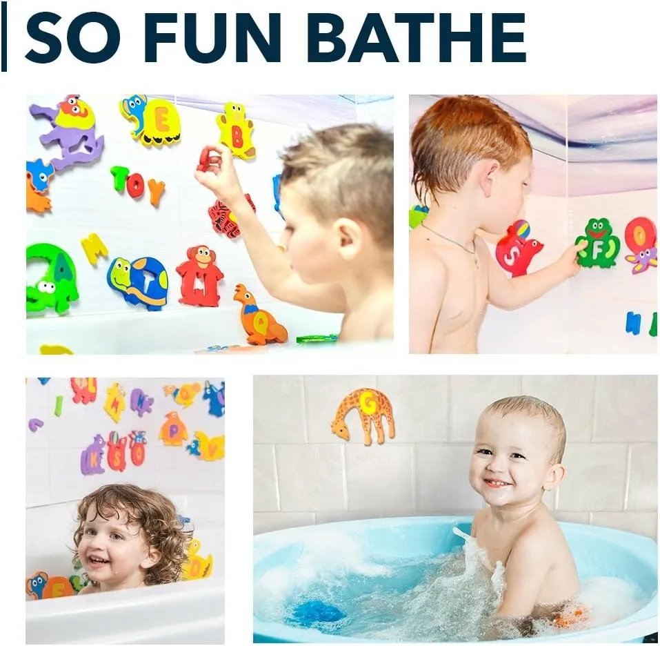 Foam Bath Toys Letters - Set of 52 Pcs - Non-Toxic Bathtub ABC Alphabet for Kids Toddlers - Original Premium Educational Floating Animals Puzzles for Baby Boys Girls