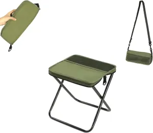 Foldable Backpack Stool, Portable Mini Outdoor Camping Folding Seat with Adjustable Shoulder Strap, for Camping, Fishing, Hiking, Outdoor Barbecue (Green)