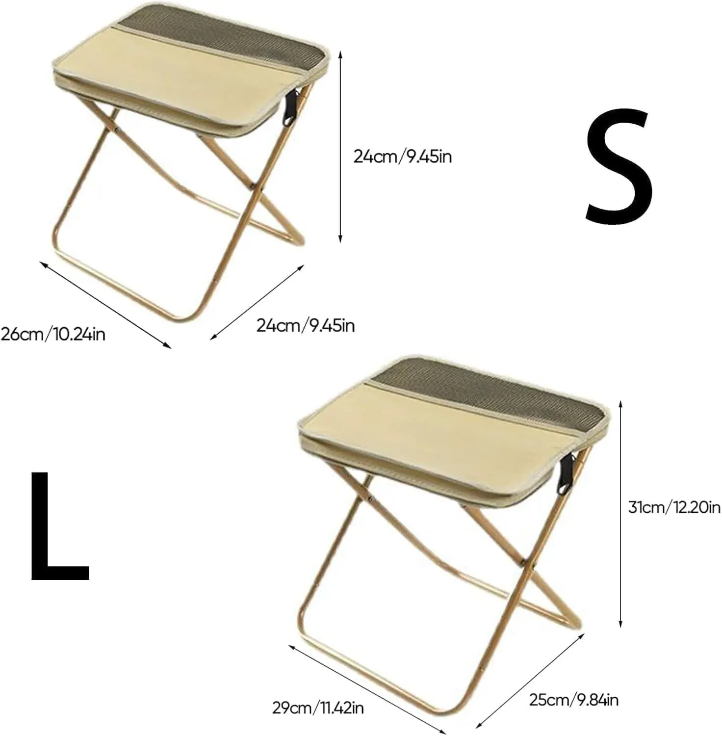 Foldable Backpack Stool, Small Foldable Fishing Chair, Portable Camping Stools & Collapsible Chair with Adjustable Strap for Camping, Fishing, Outdoor Barbecue (Khaki, Large)