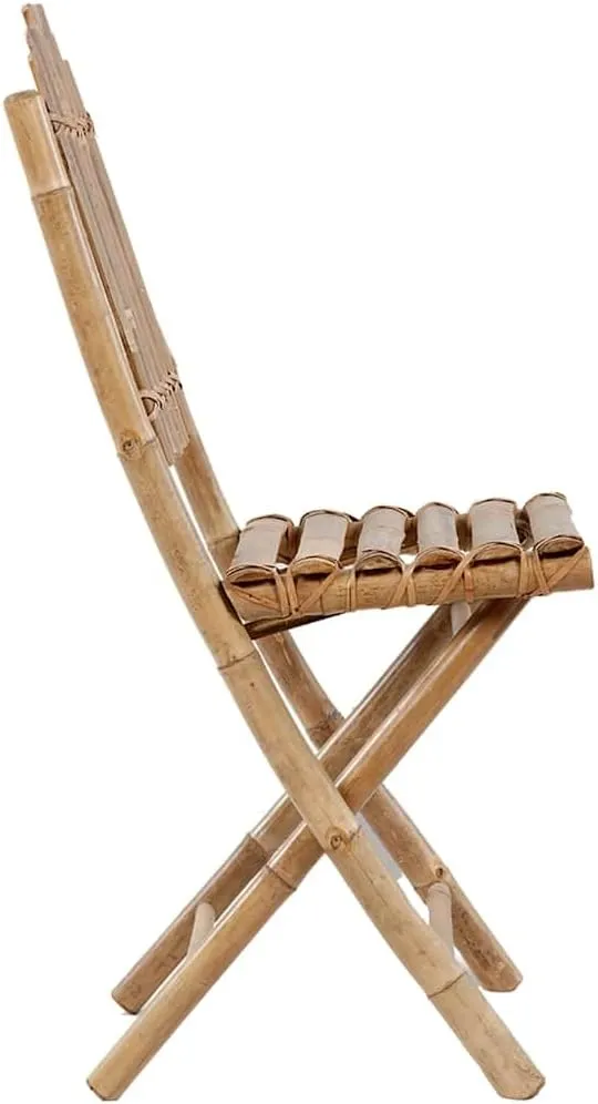 Foldable Bamboo Patio Chairs 2 Pack with Cream Cushions, Outdoor Dining Chairs Weather-Resistant for Garden Poolside Camping, Space-Saving Foldable Patio Furniture Set
