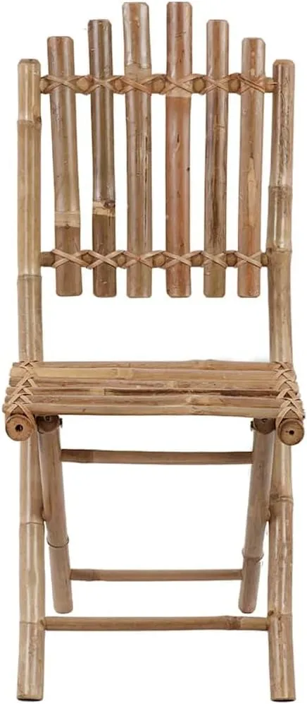 Foldable Bamboo Patio Chairs 2 Pack with Cream Cushions, Outdoor Dining Chairs Weather-Resistant for Garden Poolside Camping, Space-Saving Foldable Patio Furniture Set