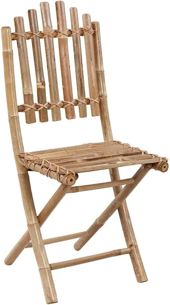 Foldable Bamboo Patio Chairs 2 Pack with Cream Cushions, Outdoor Dining Chairs Weather-Resistant for Garden Poolside Camping, Space-Saving Foldable Patio Furniture Set