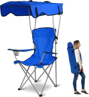 Foldable Beach Canopy Chair, Camp Chairs with Shade, Heavy Duty Sun Protection Camping Lawn Canopy Chair with Cup Holder,for Outdoor Beach Camp Park Patio(Blue)