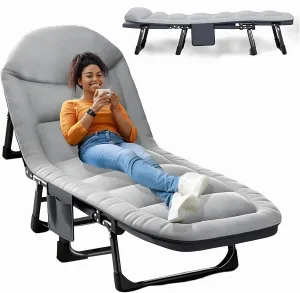 Foldable Camping Cot for Adults, 6 Adjustable Positions Sleeping Cots, Portable Folding Bed with Pillow, Heavy Duty Cot Bed for Camp, Travel, Room, Office (Grey, Extra Large-78 in)