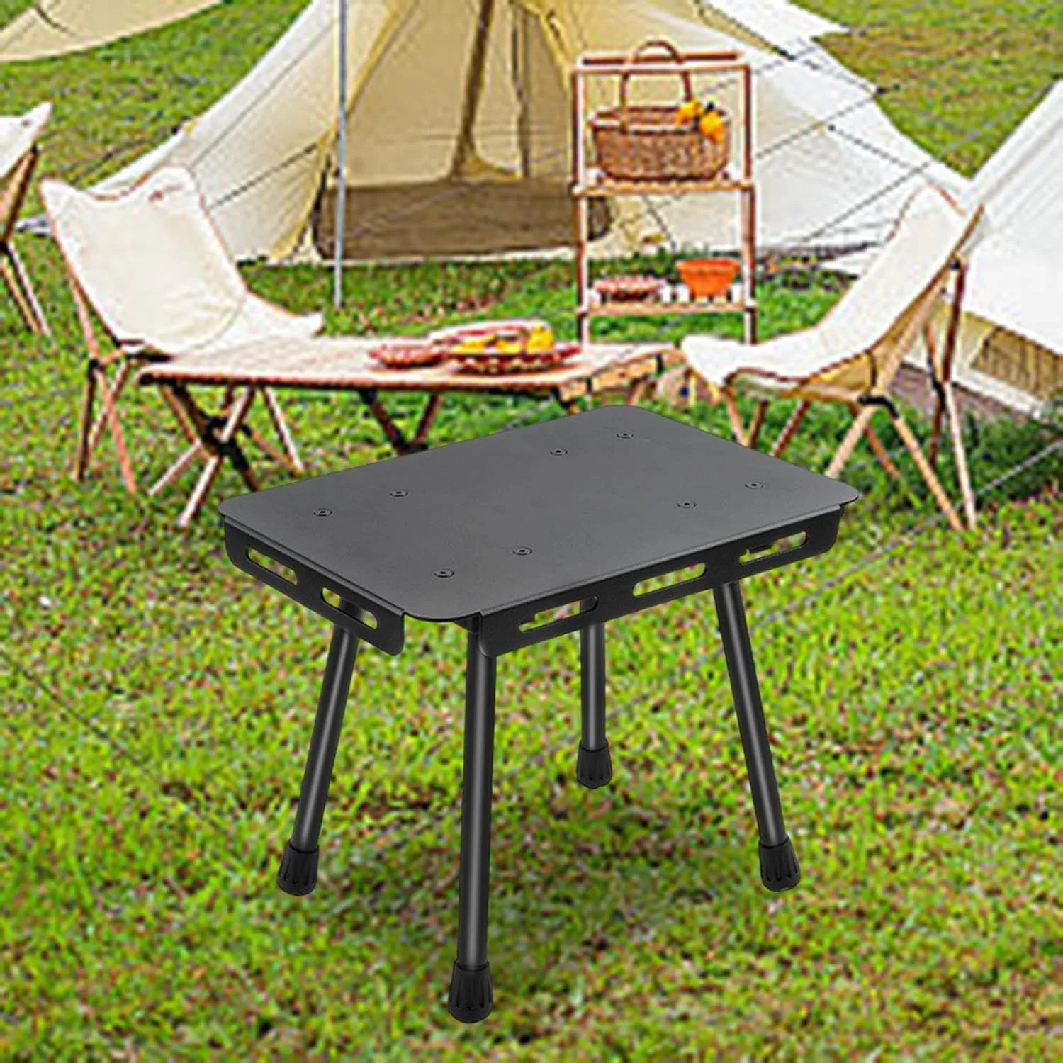 Foldable Camping Table Beach Table Compact Retractable with Carry Bag Portable Stool Small Chair for Garden Picnic BBQ Travel, Blue Bag