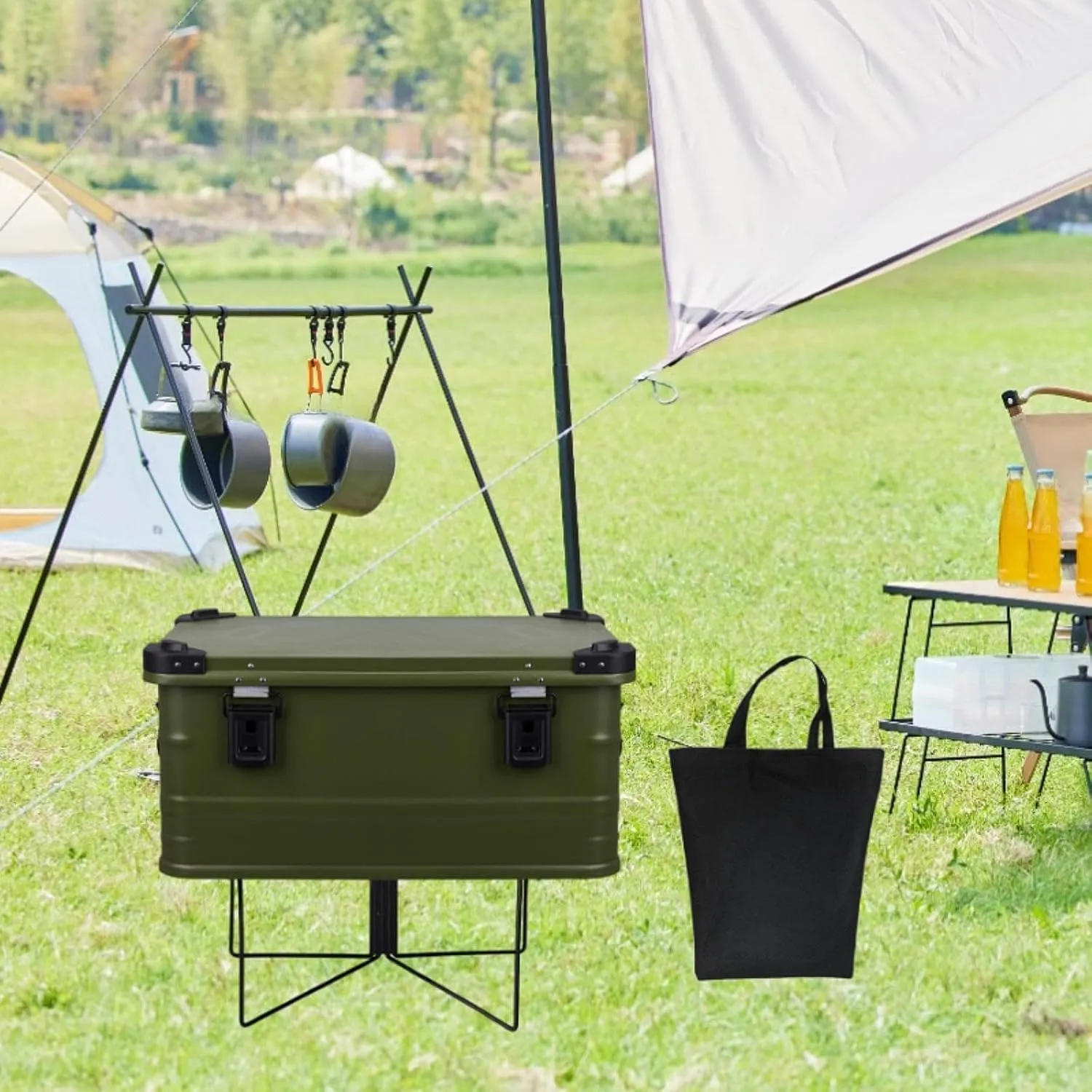 Foldable Cooler Stand with Carry Bag Trash Bag Holder Multifunctional Suitcase Rack Ice Box Holder for Camping Travel Cooking