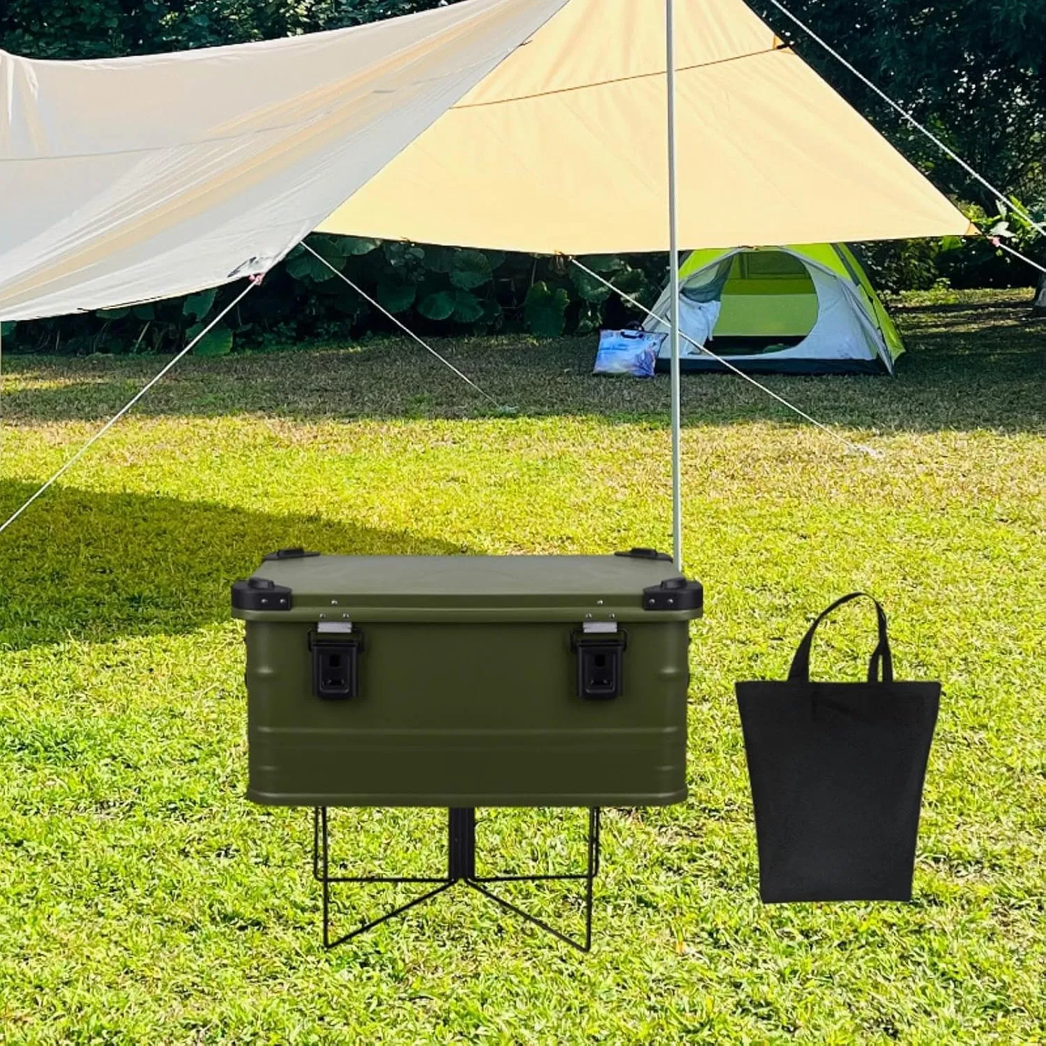 Foldable Cooler Stand with Carry Bag Trash Bag Holder Multifunctional Suitcase Rack Ice Box Holder for Camping Travel Cooking