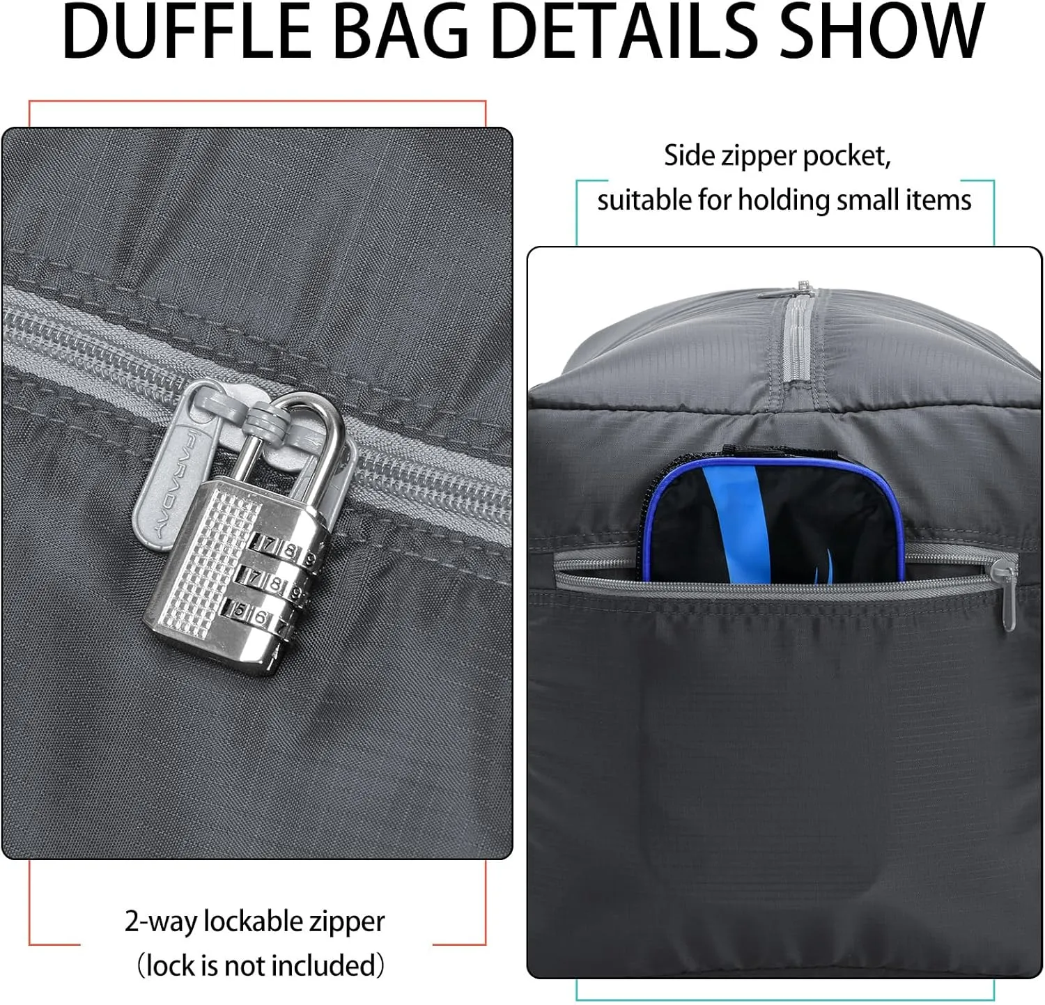 Foldable Duffel Bag 30" / 75L Lightweight with Water Rresistant for Travel-Grey
