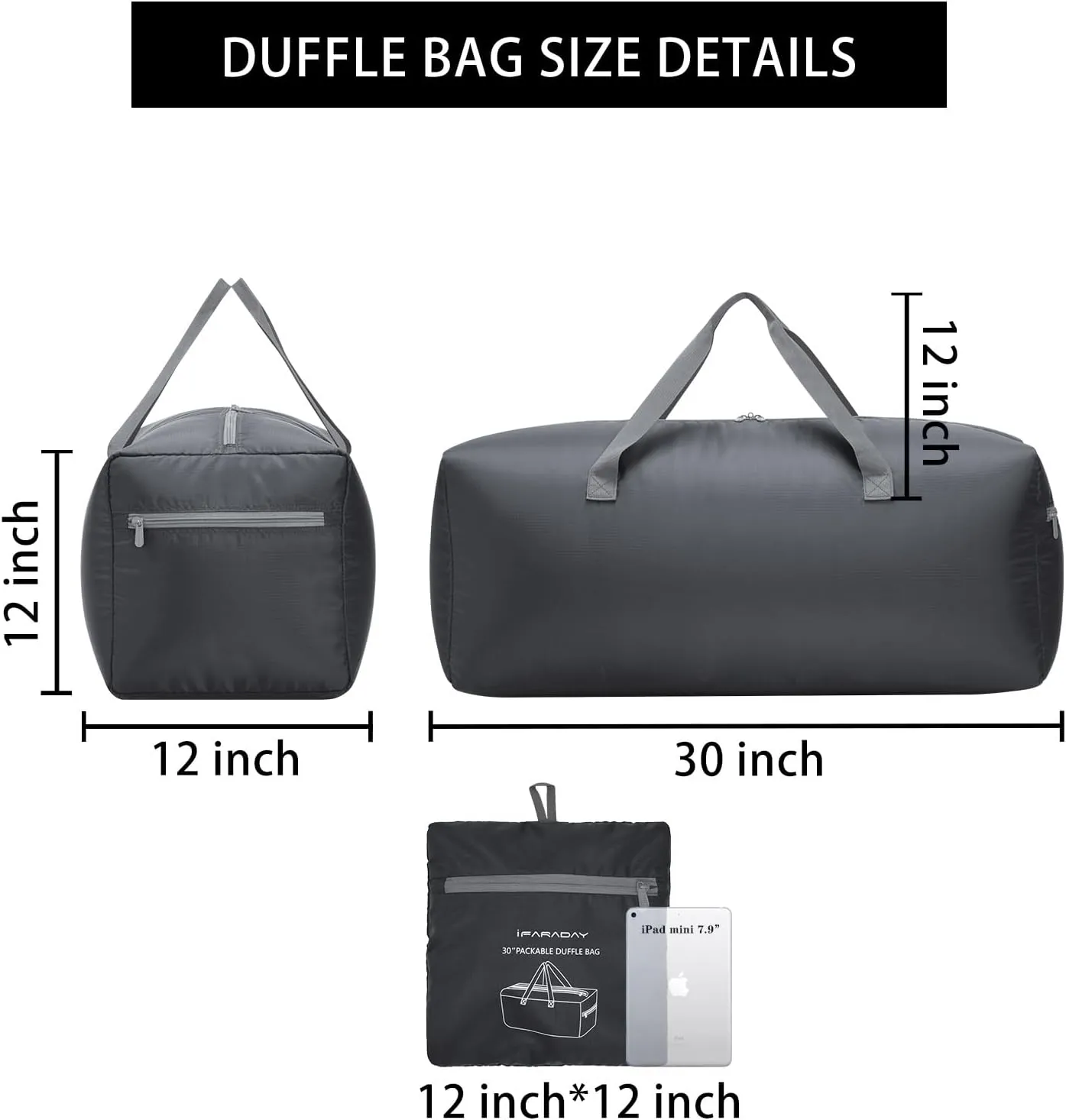 Foldable Duffel Bag 30" / 75L Lightweight with Water Rresistant for Travel-Grey