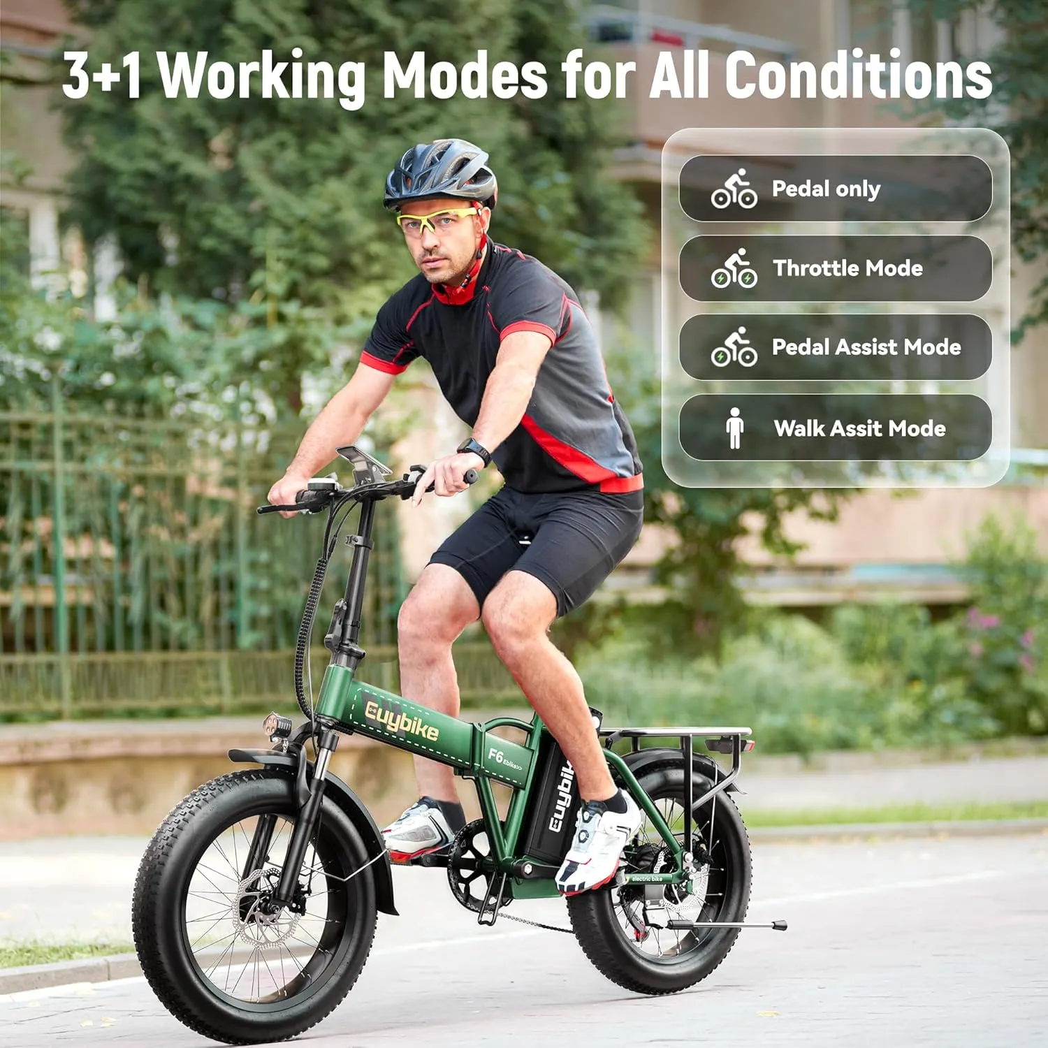 Foldable Electric Bike for Adults, 30 MPH, 48V 20Ah Removable Battery up to 80Miles, 20" Fat Tire Peak 1000W Motor Dirt Ebike Adult Electric Bicycle for City Commute Beach Mountain Adventurous E Bike