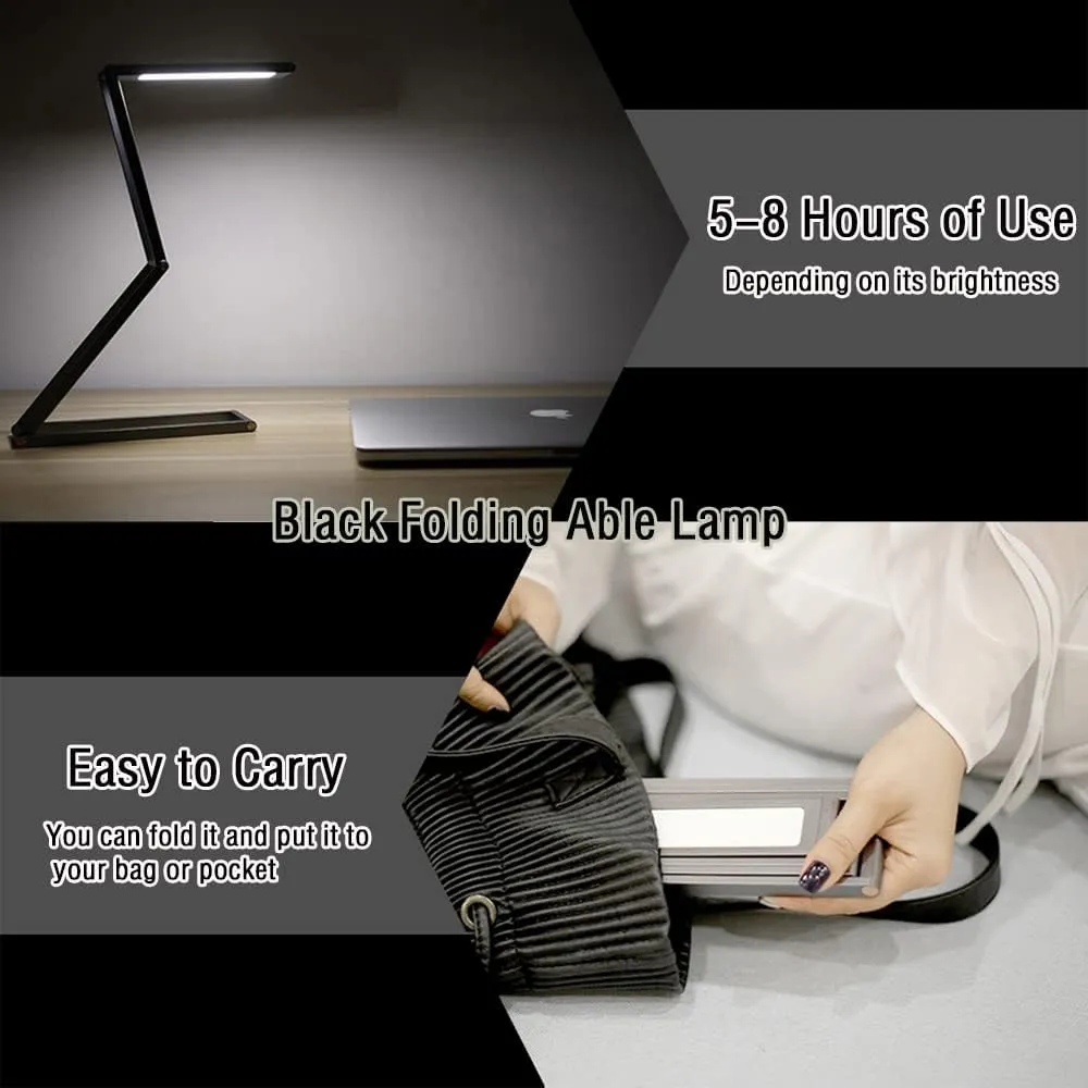 Foldable LED Desk Light, Slim Portable Rechargeable USB Table Light, Eye-Caring Aluminium Alloy Table Lamps,for Home, Reading, Studying, Work, Travel (Black)