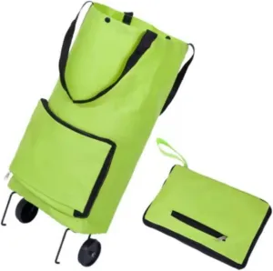 Foldable Shopping Cart Folding Shopping Bag Portable Hand-held Collapsible Sundries Bag Wheeled Folding Shopping Cart with Wheels Green