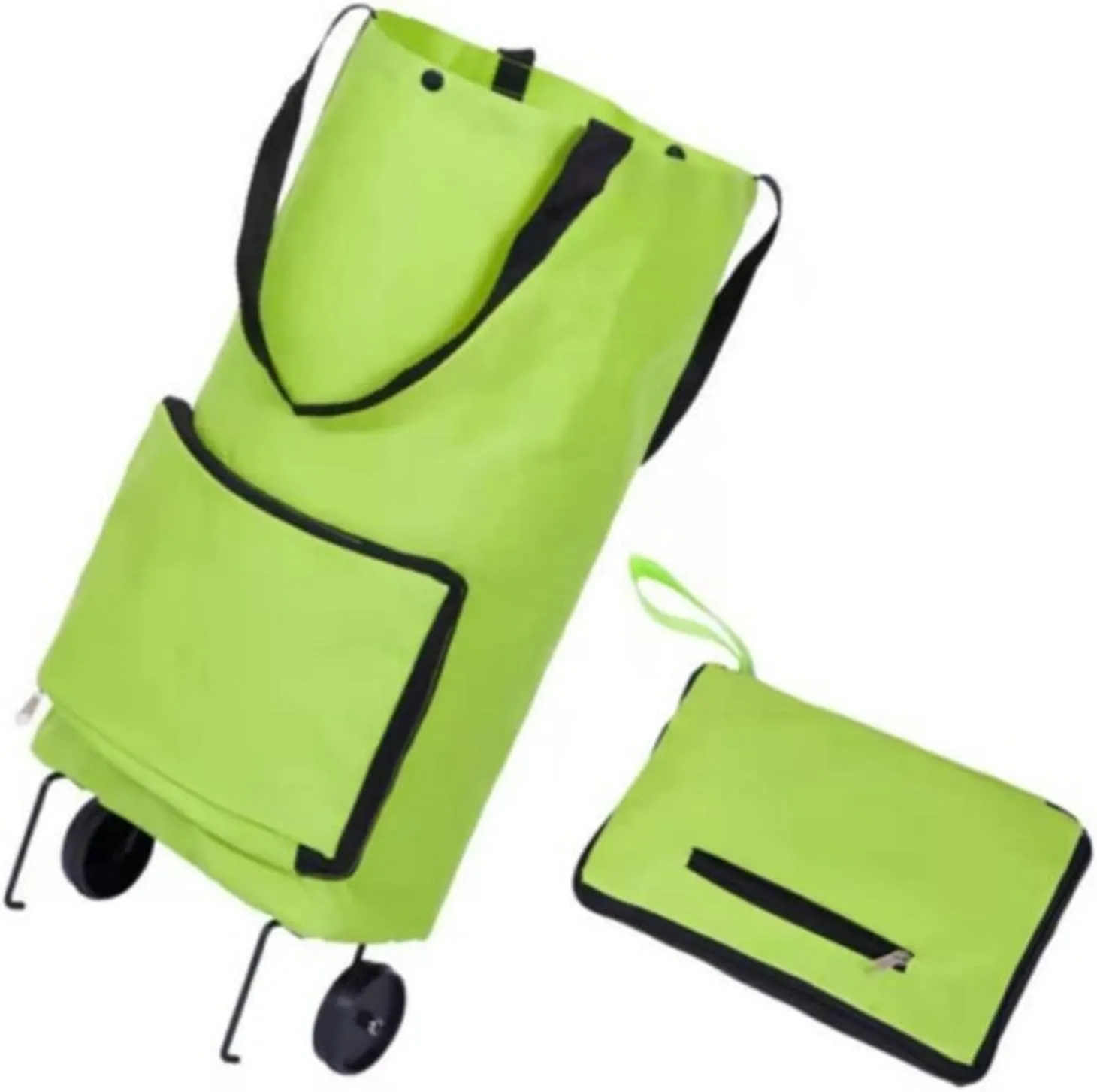 Foldable Shopping Cart Folding Shopping Bag Portable Hand-held Collapsible Sundries Bag Wheeled Folding Shopping Cart with Wheels Green