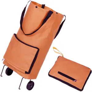 Foldable Shopping Cart Folding Shopping Bag Portable Hand-held Collapsible Sundries Bag Wheeled Folding Shopping Cart with Wheels Orange
