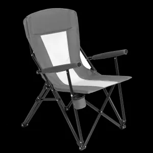 Foldable Steel Mesh Quad Camping Chair with Cup Holder and Carry Bag - Portable Grey Outdoor