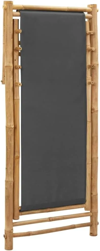 Folding Bamboo Deck Chair with Canvas Seat Dark Gray - Adjustable 4-Position Outdoor Lounge Chair for Beach Camping Patio Backyard Relaxation