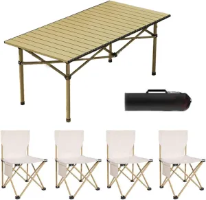 Folding Bea Picnic Tables Collapsible Backpack Lawn air Camping Folding air and Table Set with Roll up Carbon Steel Table Top for More People Party