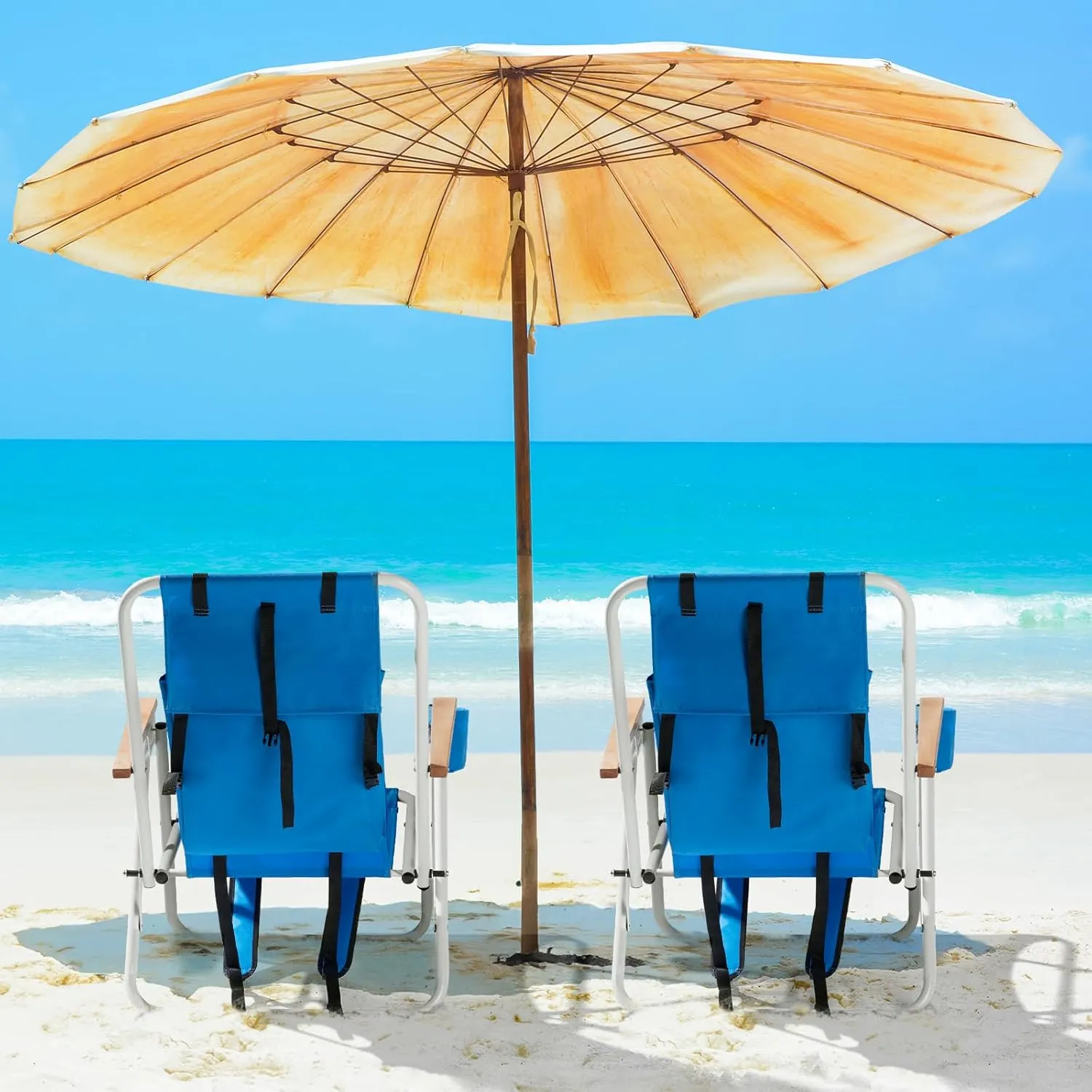 Folding Beach Chair, Portable Backpack Chair with 350lb Capacity, Camping Chair with 4 Position Reclining for Beach, Pool, Patio, Outdoor Concert Travel(Blue-2 Pack)