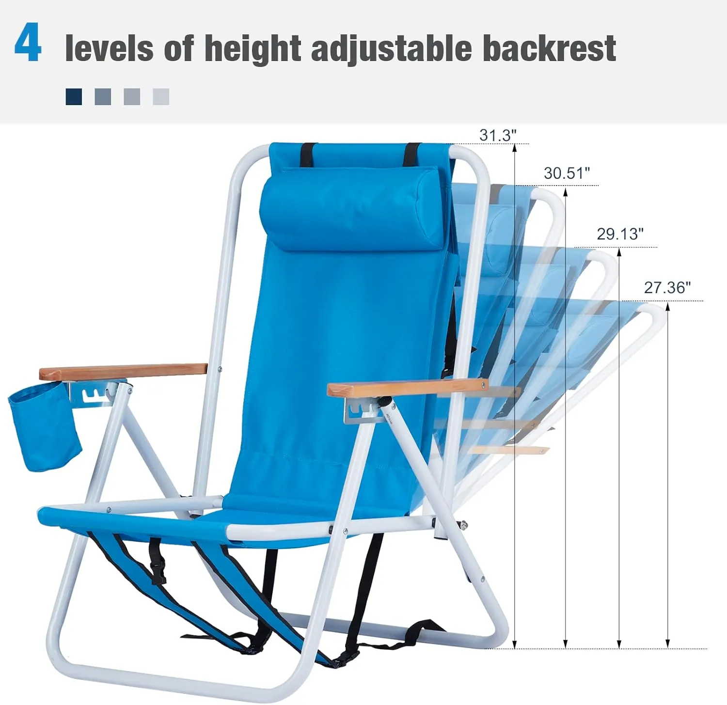 Folding Beach Chair, Portable Backpack Chair with 350lb Capacity, Camping Chair with 4 Position Reclining for Beach, Pool, Patio, Outdoor Concert Travel(Blue-2 Pack)