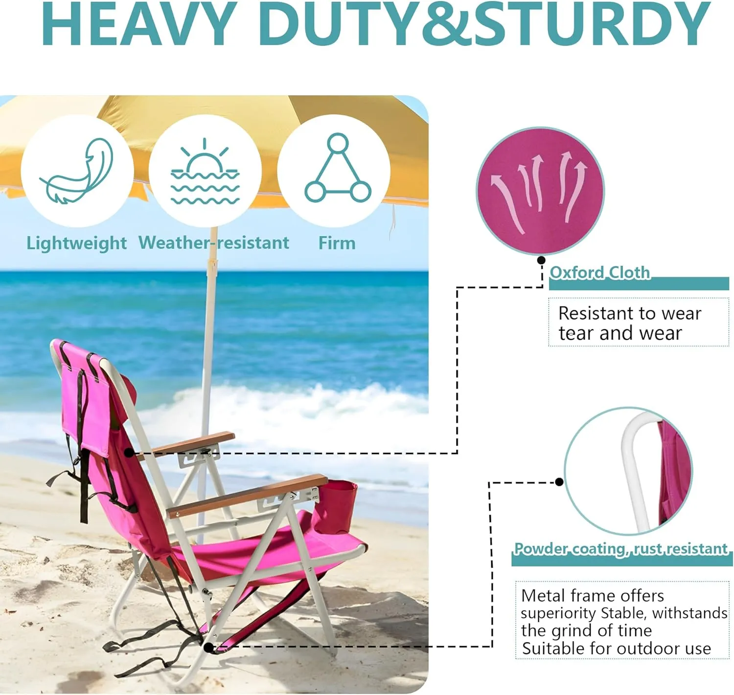 Folding Beach Chair, Portable Backpack Chair with 350lb Capacity, Camping Chair with 4 Position Reclining for Beach, Pool, Patio, Outdoor Concert Travel(Pink-2 Pack)