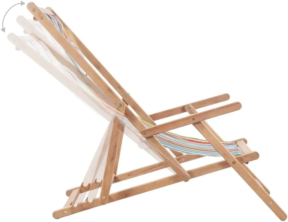 Folding Beach Chair with Wooden Frame and Multicolor Fabric - Reclining Lounge Chair for Outdoor, Patio, Camping, Balcony, Garden Use