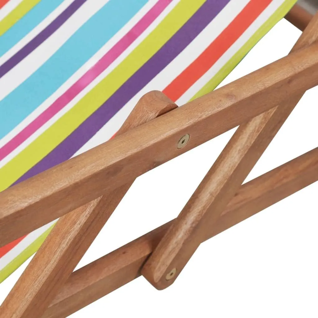 Folding Beach Chair with Wooden Frame and Multicolor Fabric - Reclining Lounge Chair for Outdoor, Patio, Camping, Balcony, Garden Use