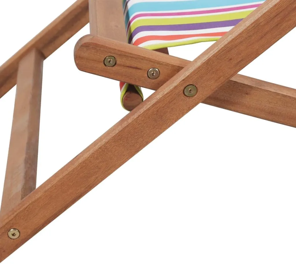 Folding Beach Chair with Wooden Frame and Multicolor Fabric - Reclining Lounge Chair for Outdoor, Patio, Camping, Balcony, Garden Use