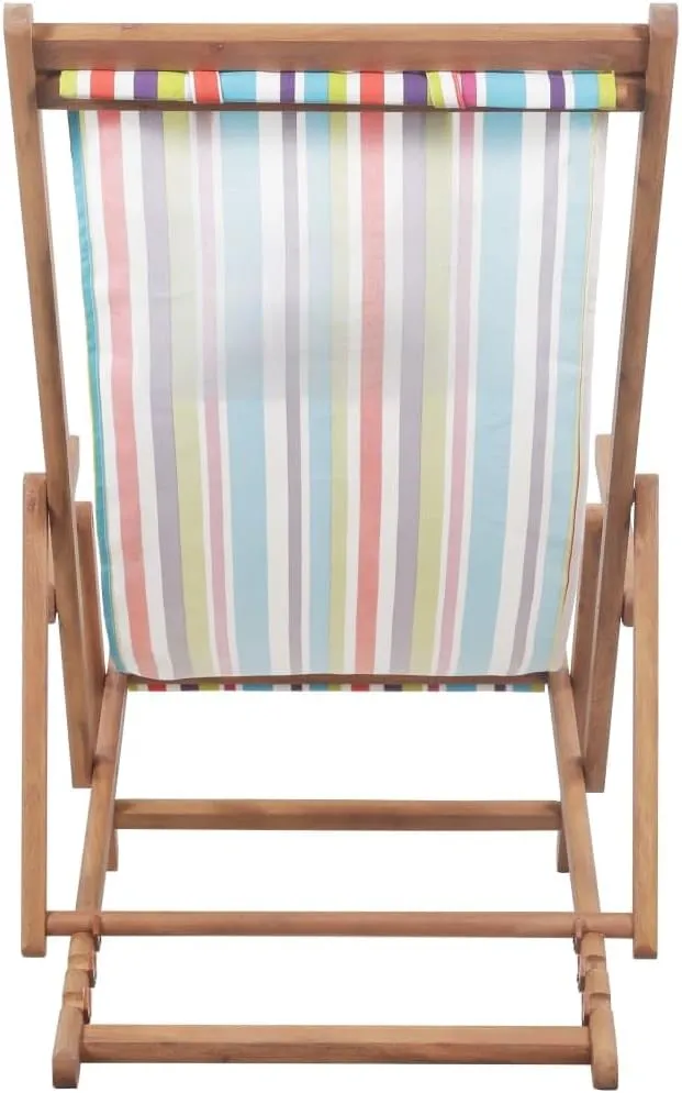 Folding Beach Chair with Wooden Frame and Multicolor Fabric - Reclining Lounge Chair for Outdoor, Patio, Camping, Balcony, Garden Use