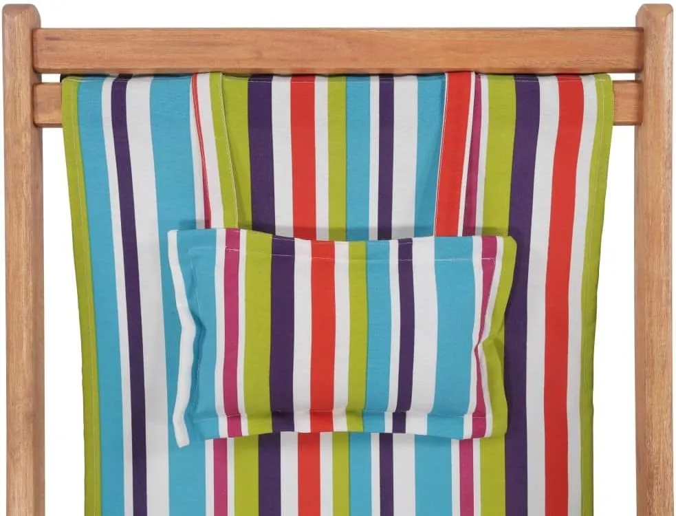 Folding Beach Chair with Wooden Frame and Multicolor Fabric - Reclining Lounge Chair for Outdoor, Patio, Camping, Balcony, Garden Use