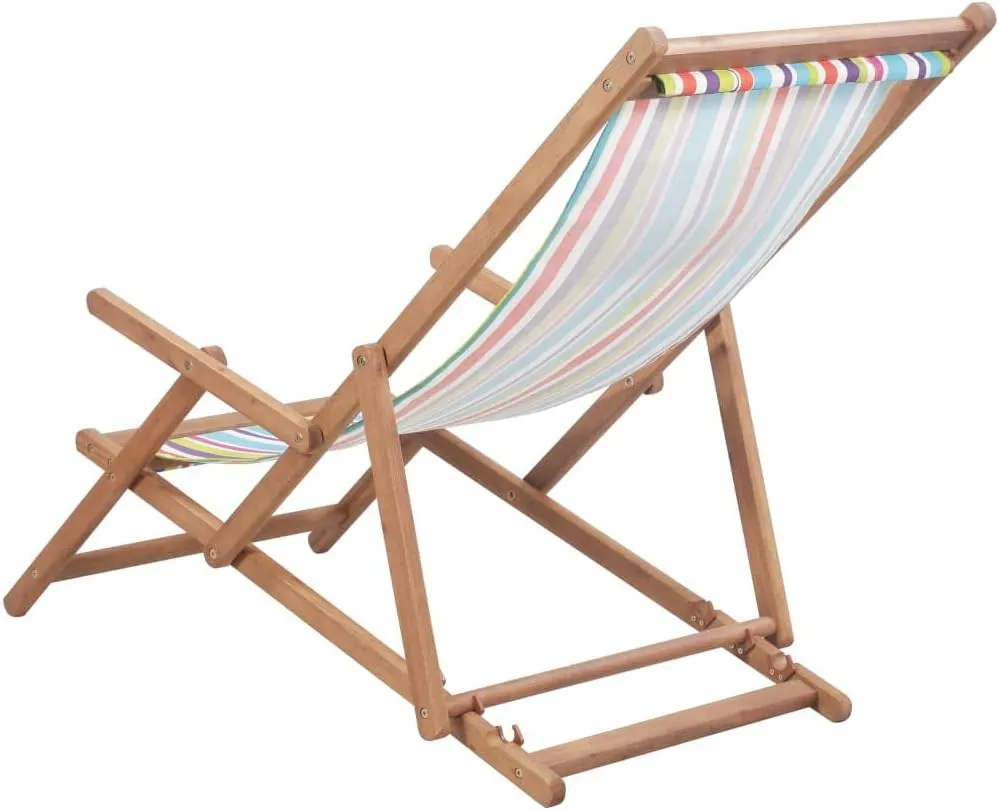 Folding Beach Chair with Wooden Frame and Multicolor Fabric - Reclining Lounge Chair for Outdoor, Patio, Camping, Balcony, Garden Use