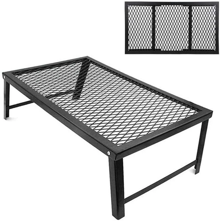 Folding Campfire Grill,Camping Barbecue Table, Portable and Heavy Duty Camp Grill Grate, Large Over Fire Camping Grill with Legs for Outside Picnic BBQ